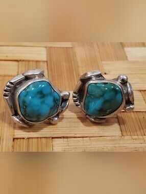 Turquoise Sterling Silver Earrings Screw Back Vintage